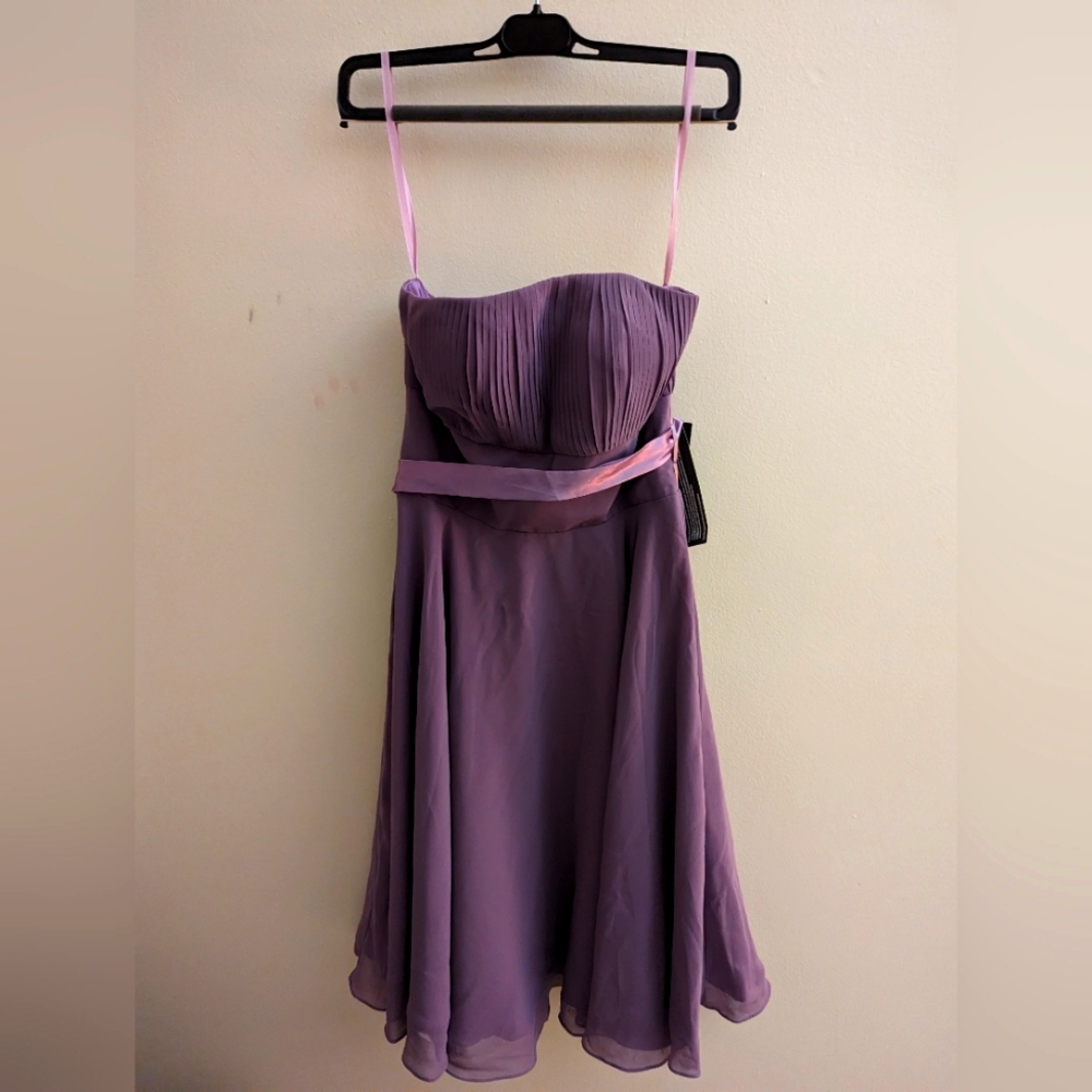 Strapless flowy purple dress